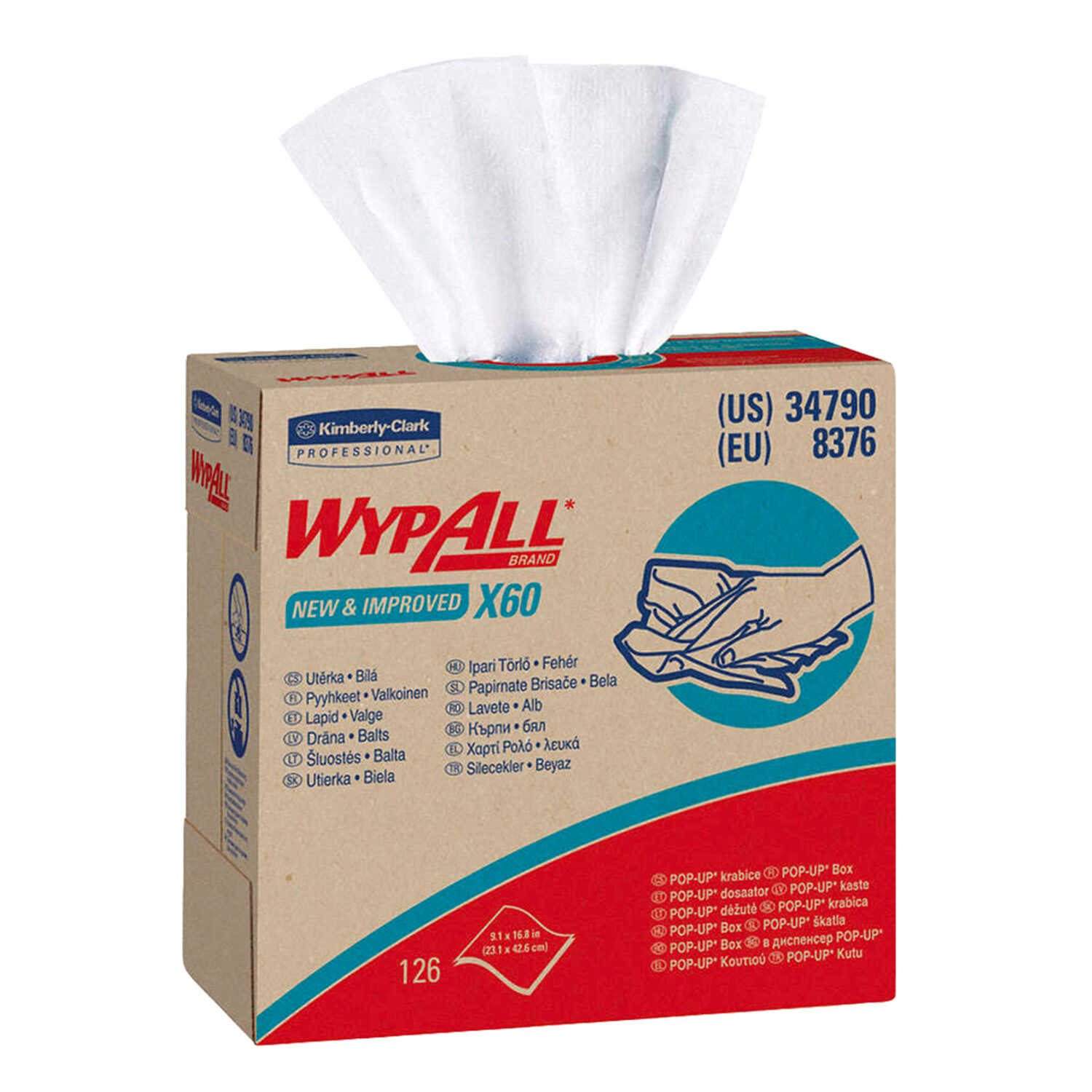 Wypall X60 Wipers / Pop-Up Box / White / 42.60 cm x 23.10 cm, 34790  (Pack of 10)