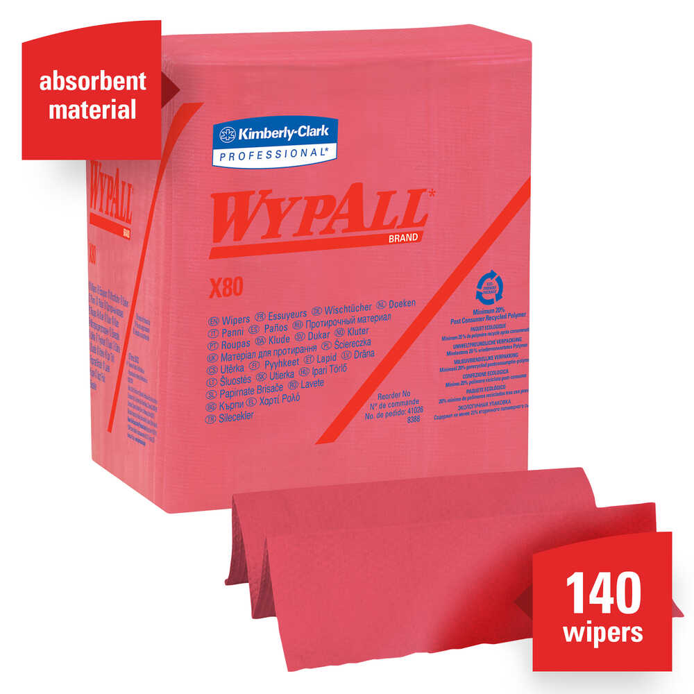 Wypall X80 Wipers / Quarter Fold / White / 31.7 cm x 33.0 cm, 41029  (Pack of 4)
