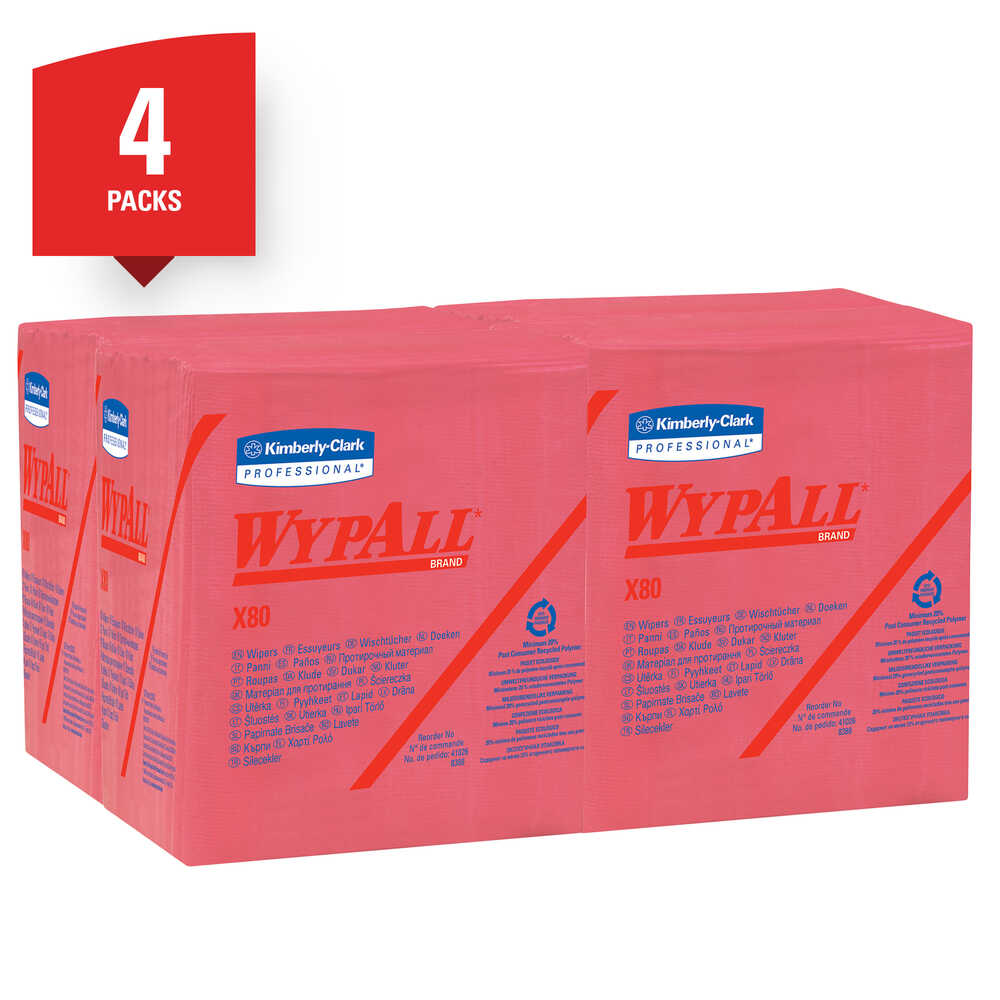 Wypall X80 Wipers / Quarter Fold / White / 31.7 cm x 33.0 cm, 41029  (Pack of 4)