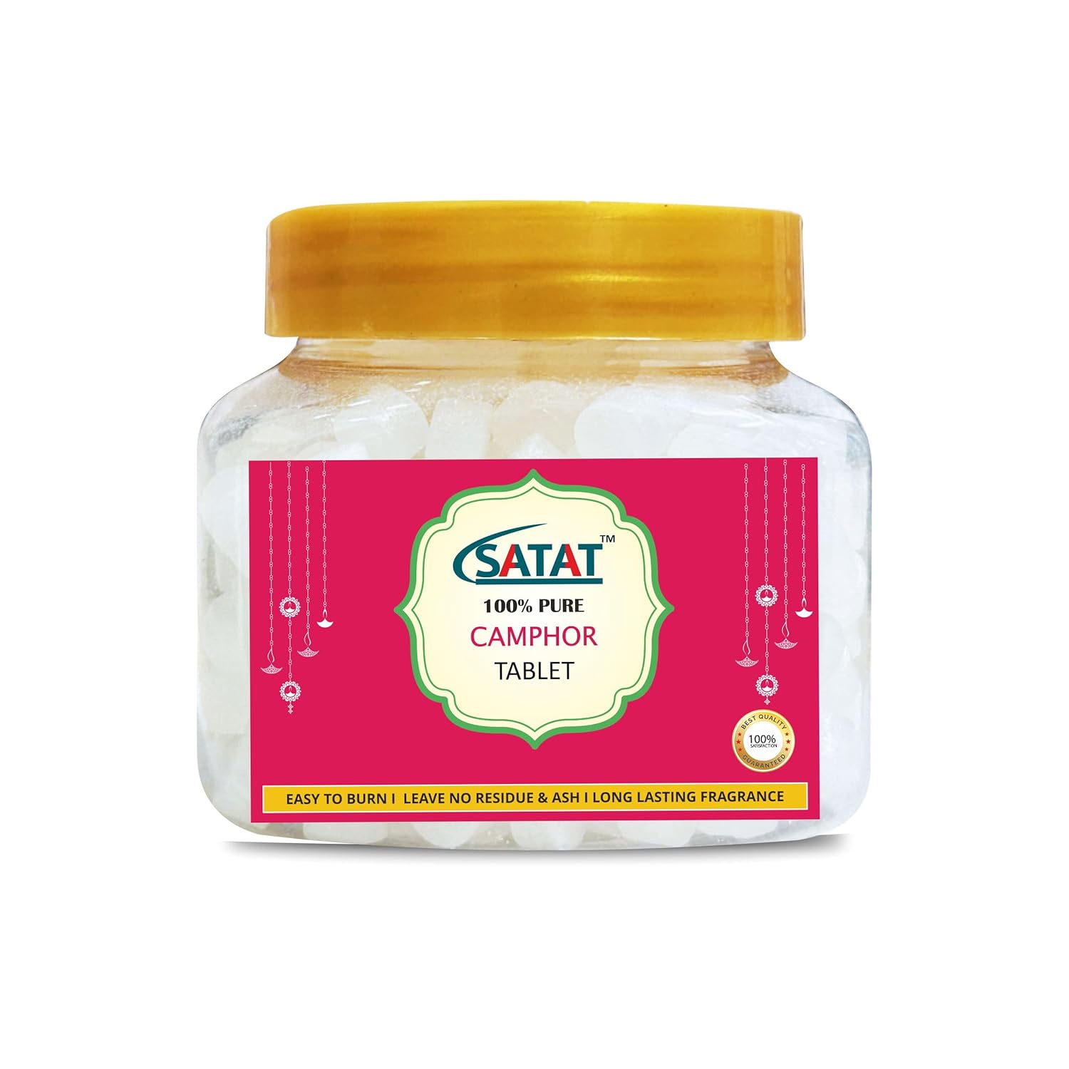 SATAT 100% Pure Bhimseni Camphor Tablets 100g Jar | Organic Kapoor for Puja, Havan, Aromatherapy & Air Freshener | No Chemicals, No Residue
