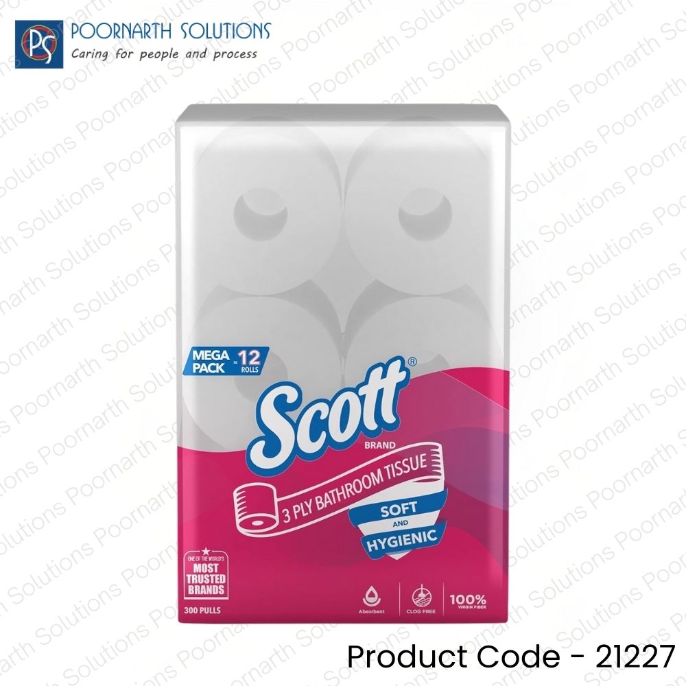 Scott 3-Ply Toilet Tissue Rolls (21227) — 12 Rolls / Pack, 72 Rolls / 6 Packs, 300 Pulls / Roll (21,600 Sheets Total)