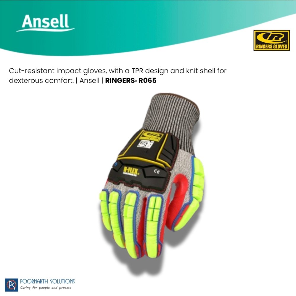 Ansell RINGERS® R065 Cut-Resistant Impact Gloves | TPR Back, Nitrile Half-Dip Palm | Mechanical & Impact Protection