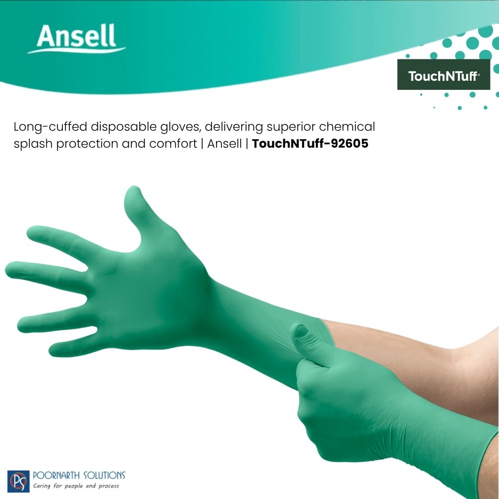 Ansell TouchNTuff® 92-605 Long-Cuff Nitrile Chemical-Resistant Gloves | Extended Splash Protection