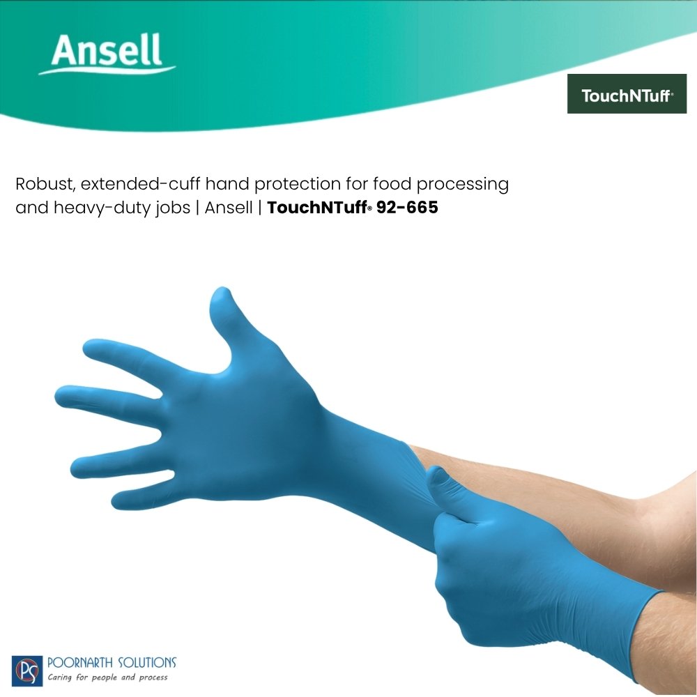 Ansell TouchNTuff® 92-665 Nitrile Extended-Cuff Gloves | Chemical Splash & Forearm Protection