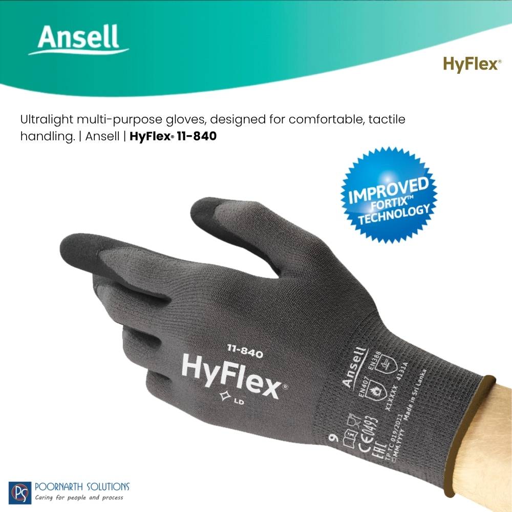 Ansell HyFlex 11-840 | Foam-Nitrile Coated Industrial Work Gloves | High Grip & Abrasion Resistance