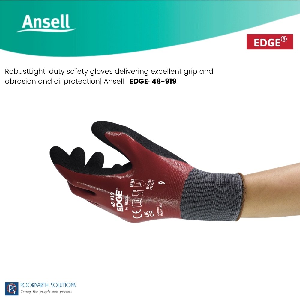 Ansell Edge 48-919 | Double Nitrile Coated Oil Resistant Work Gloves | Light Duty Industrial Safety