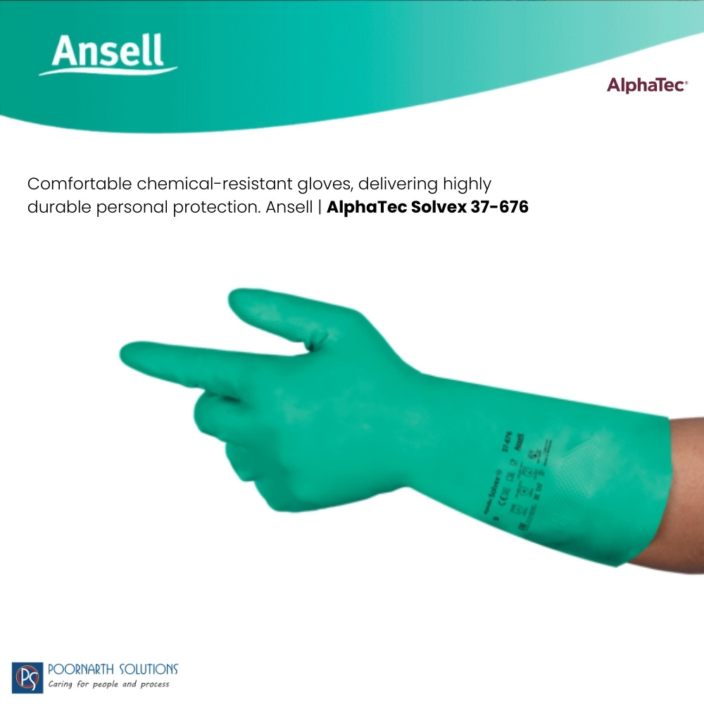 Ansell AlphaTec Solvex 37-676 | Heavy Duty Nitrile Chemical Resistant Gloves | Food Safe & Industrial Protection