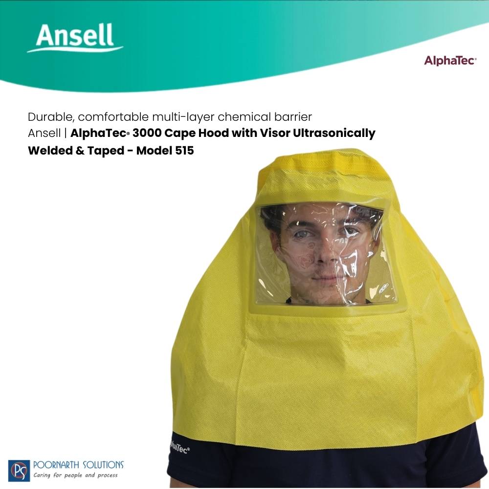 Ansell AlphaTec 3000 Ultrasonically Welded Taped Cape Hood with Visor Model 515 | Chemical & Particle Barrier PPE Hood